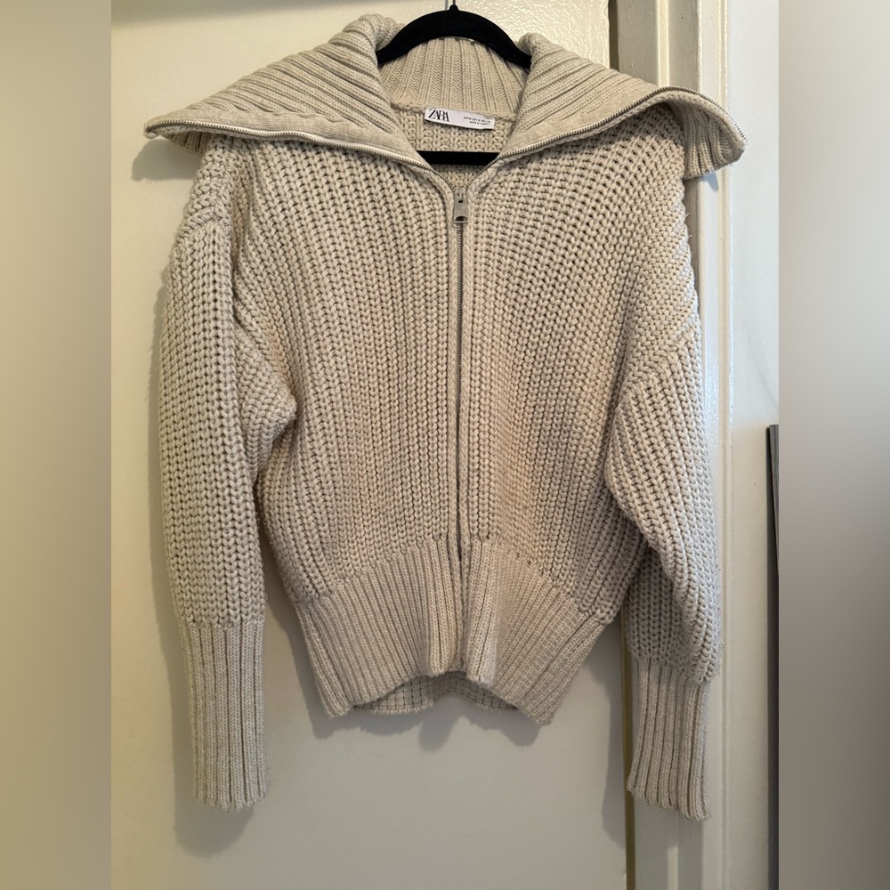 Zara Cream Cowl Neck Sweater Cozy Knit